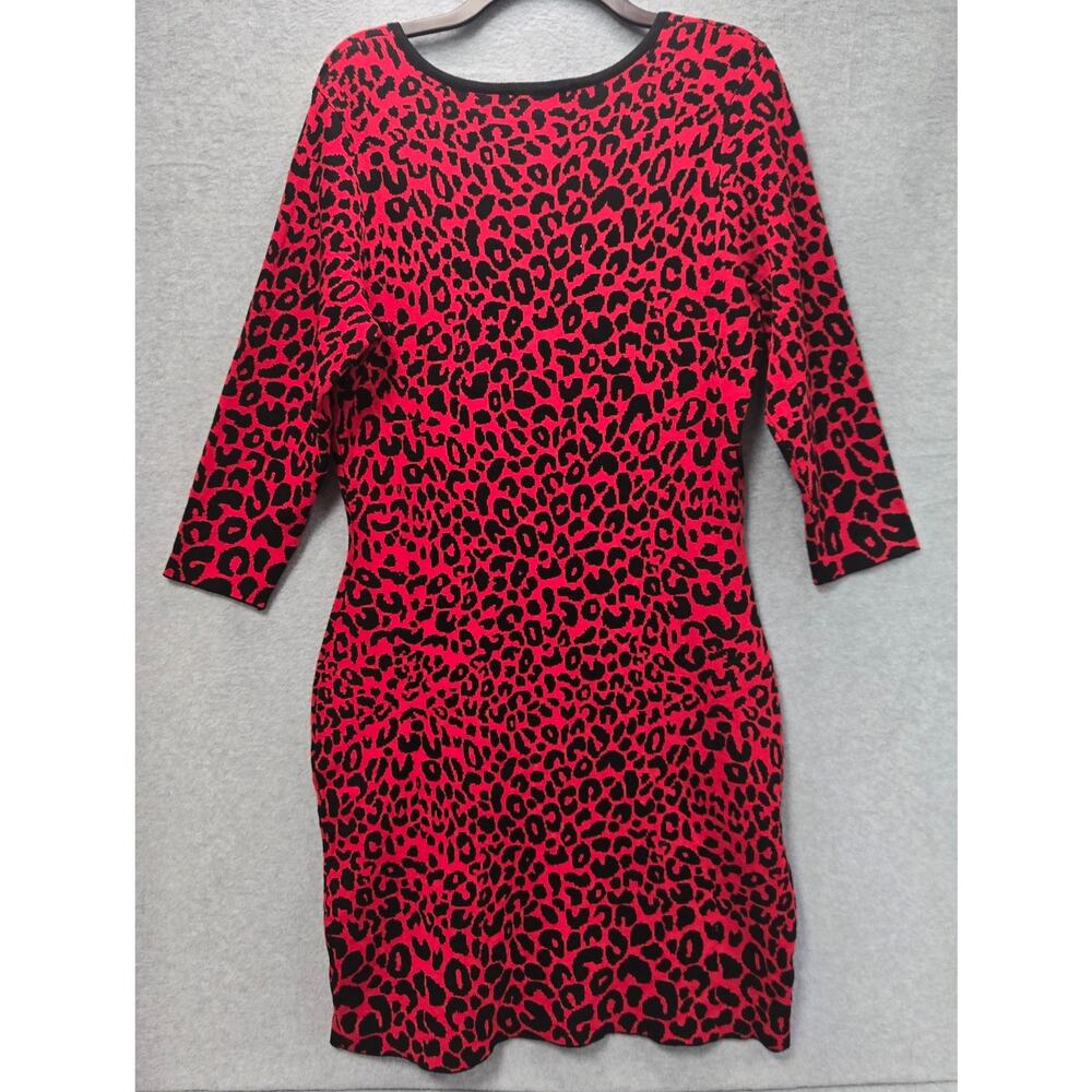Nanette Lepore Red Black Animal Print Bodycon Sweater Dress Size Large - Picture 2 of 4